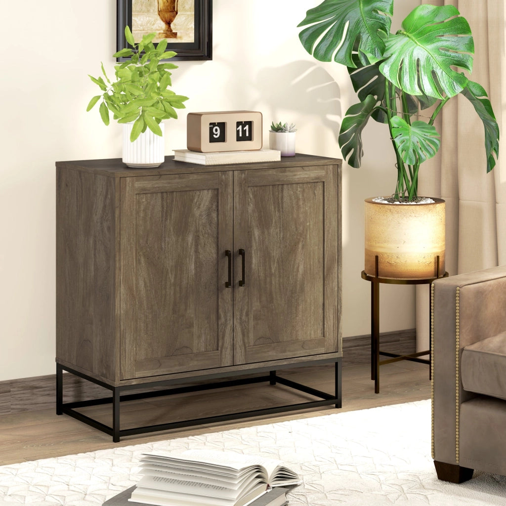 Credenza Mobile Basso Multiuso 80x40x78 cm in Legno e Acciaio Marrone e Nero