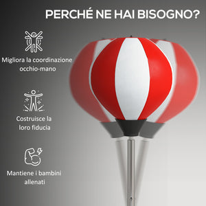 Punching Ball da Terra ad Altezza Regolabile 126-144 cm con Guantoni e Base Riempibile Rosso e Bianco