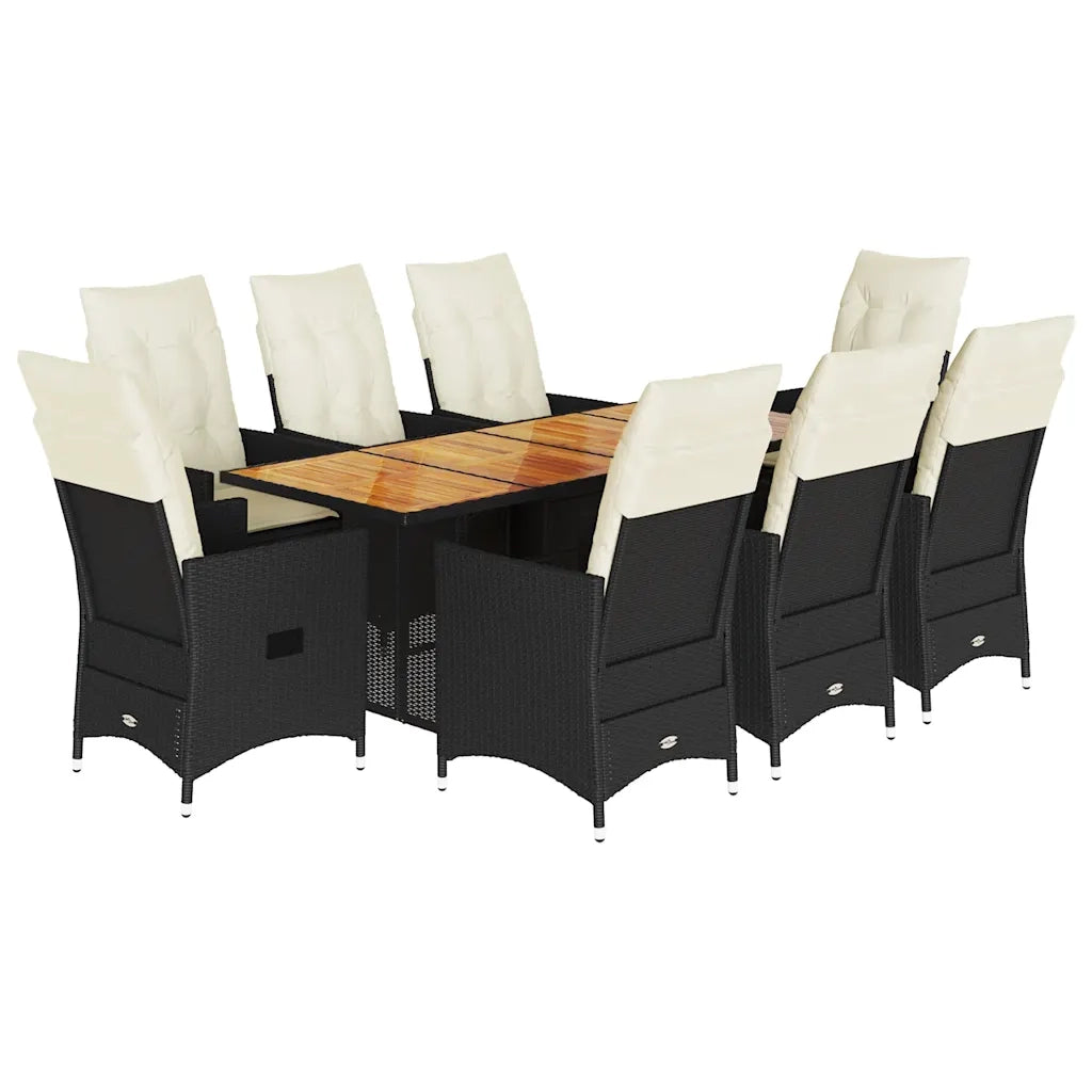 vidaXL Set da Pranzo da Giardino 9 pz con Cuscini Nero in Polyrattan