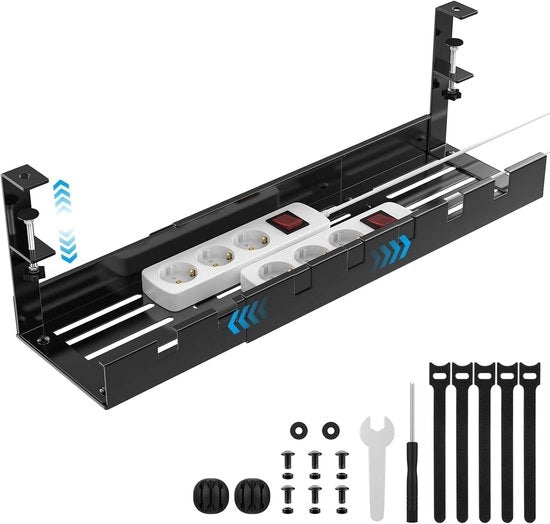 Cavo in Rete per Ufficio Senza Fori - Porta Cavi Ritirabili 40-74 cm - Gestione Cavi per Ufficio - Nero