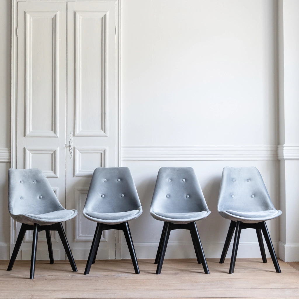 Set di 4 sedie in velluto grigio NORA con cuscino