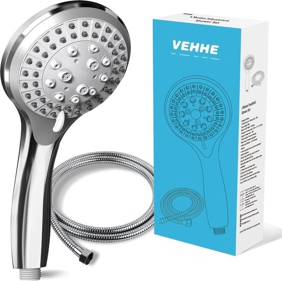 Douchekop con tubo doccia flessibile - alta pressione, risparmio d'acqua - cromato - 1 pezzo
