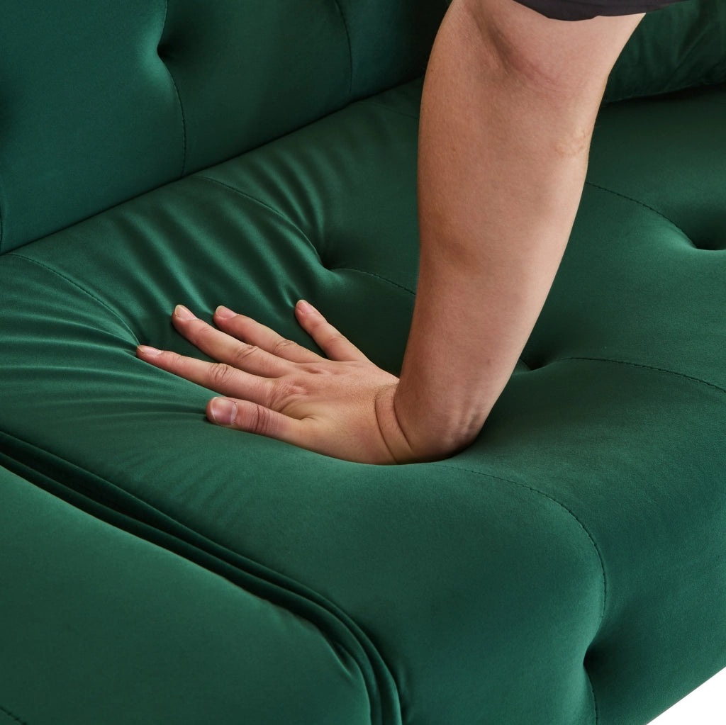 Divano letto 2 posti 178x82 cm verde in velluto, schienale e braccioli regolabili