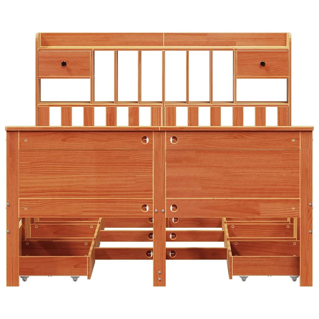 Letto Libreria senza Materasso Marrone Cera 150x200 cm in Pino