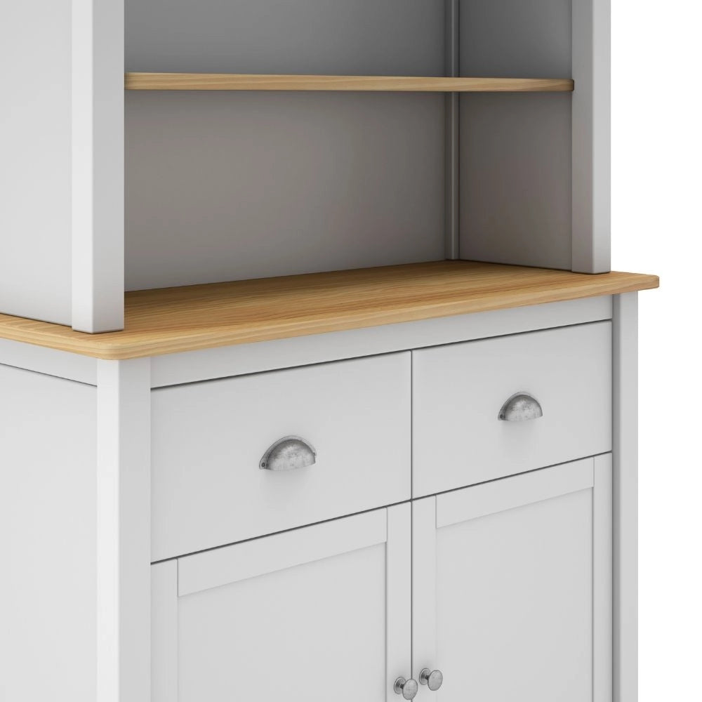 Credenza alta con vetrina Misti in legno massiccio bianco e rovere – 4 ante, 2 cassetti 90x40x180H