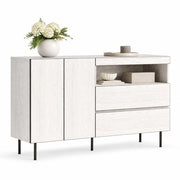 Credenza 140x42x77 cm bianca， 2 ante， 2 cassetti， vano aperto
