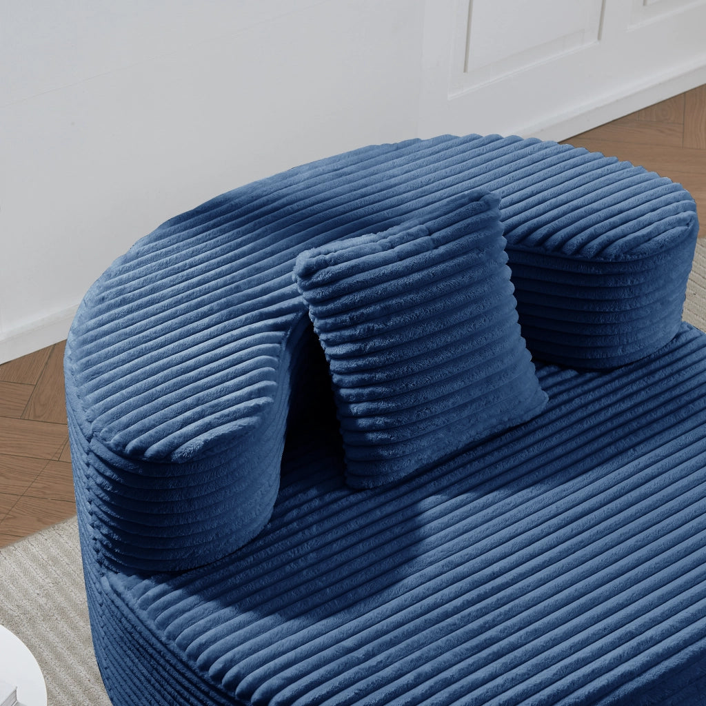 Poltrona pouf con cuscino e imbottitura in schiuma in tessuto a coste blu 112×105×59 cm