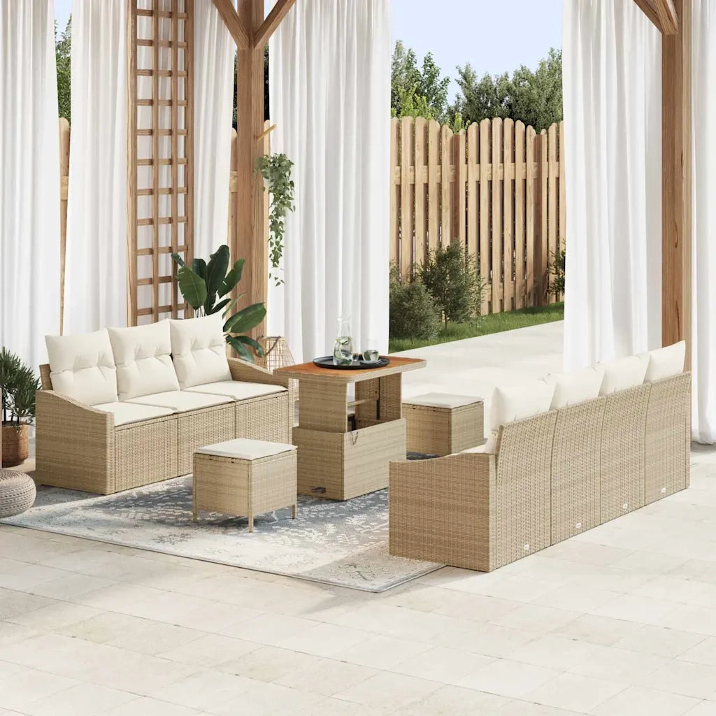 Set Divano da Giardino con cuscino 10 pcs Beige e Crema 3364571