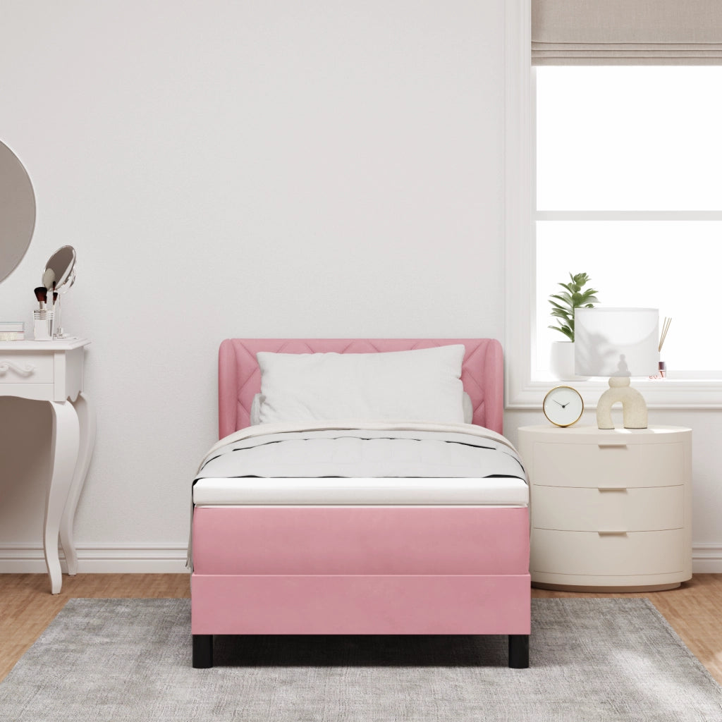 Letto Box Spring con Materasso Rosa 100x200 cm Velluto