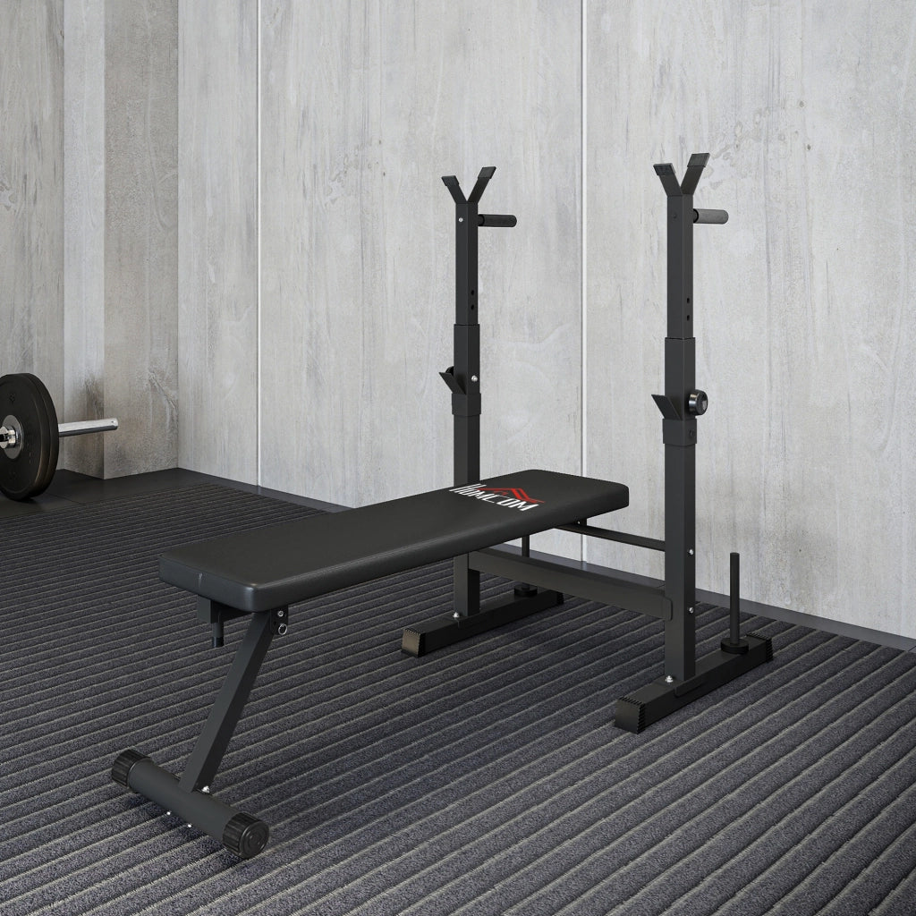Panca Pesi Pieghevole con 8 Altezze Regolabili e Supporto Bilanciere in Acciaio e PU, 140x73x98-122 cm, Nera