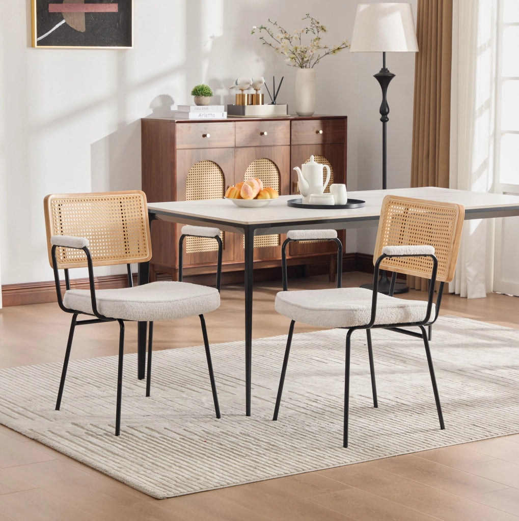 Set di 2 sedie da pranzo 38x57.5x61.5 cm con braccioli; in chenille e metallo; avorio