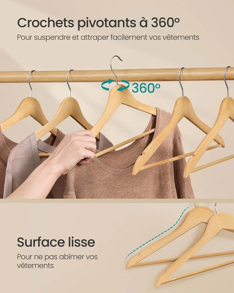 Grucce in legno set da 30 sottili con tacche grucce per pantaloni gancio girevole a 360° legno di betulla per canotte giacche naturale 12_0005060