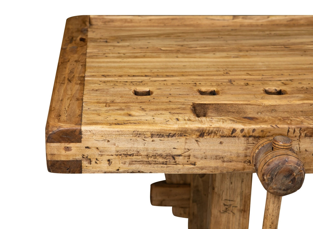 Biscottini Banco da lavoro Country in legno massello di tiglio finitura naturale L194xPR84xH90 cm. Made in Italy