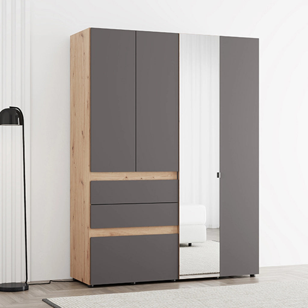 Armadio Camera da Letto Ushuaia, Guardaroba Grande 3 Ripiani, 155x208h cm Nero Antracite