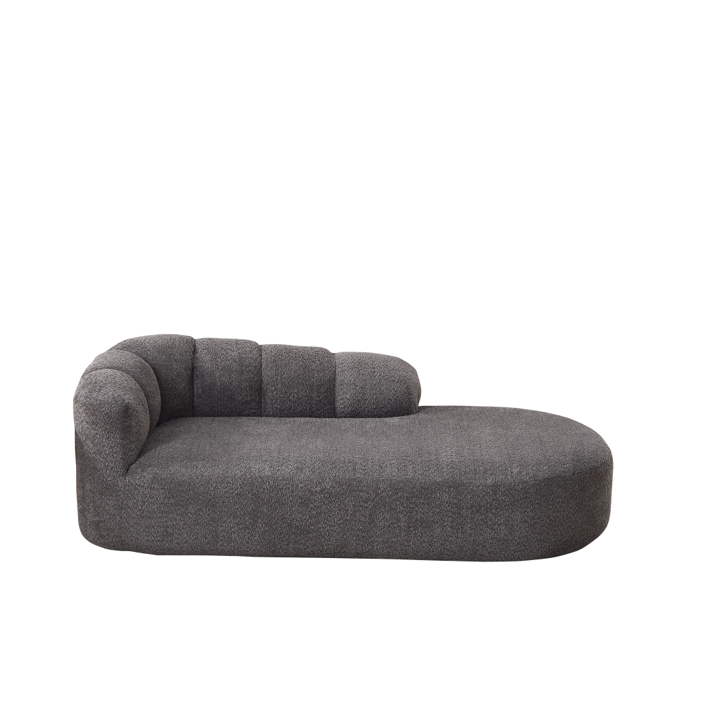 Chaise longue in chenille antracite con schienale ondulato, design moderno senza braccioli