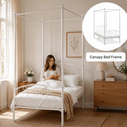 Canopy Bed Frame, White Metal, 120 X 200 Cm