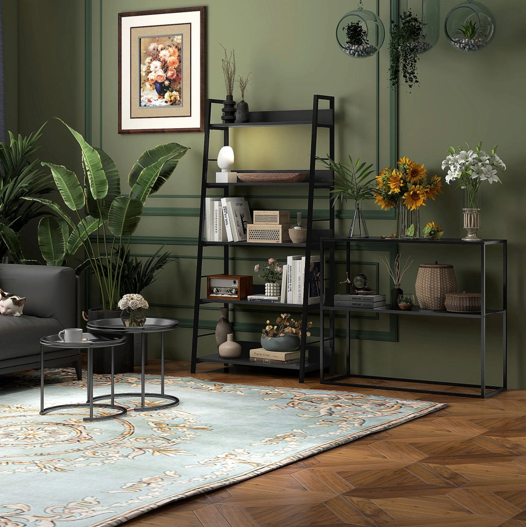 Consolle 90x30x75 cm con 2 ripiani e dispositivo antiribaltamento in acciaio nero