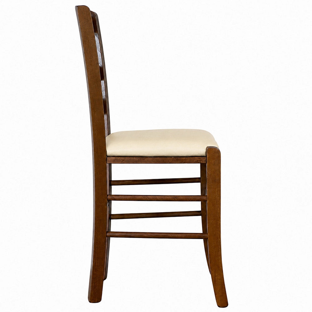 Sedia Paesana in legno noce scuro con seduta imbottita beige