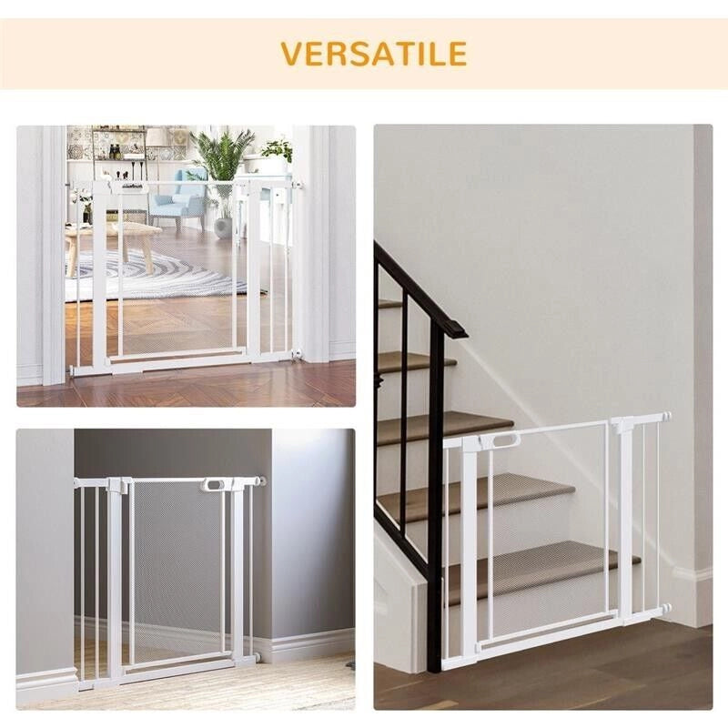 CANCELLINO PER CANI ESTENSIBILE A PRESSIONE CON CHIUSURA AUTOMATICA PER SPAZI DA 75-103CM, BIANCO