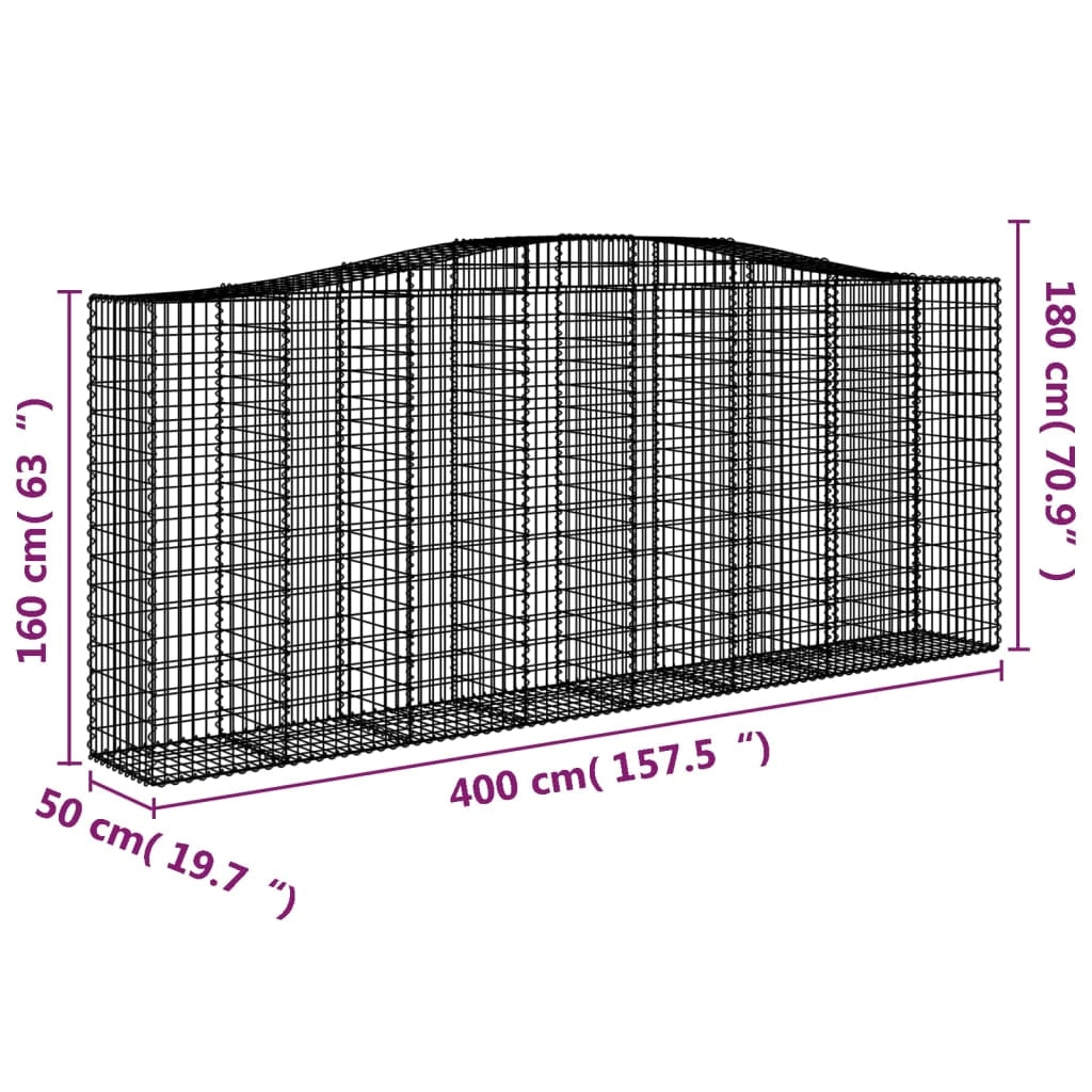 Set di 4 gabbioni ad arco per recinzione gabbia o muro di contenimento 400 x 50 x 160/180 cm ferro zincato argento 02_0041497