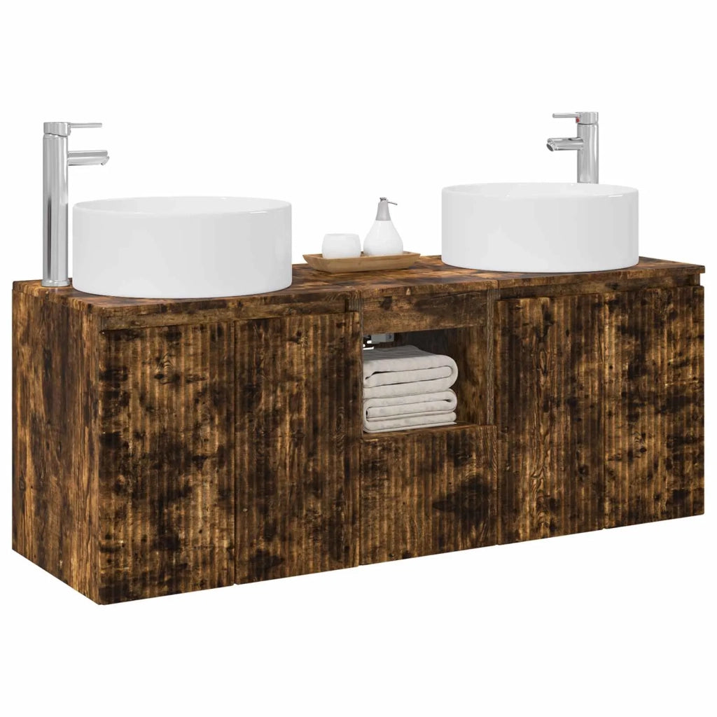 Set di Armadi da Bagno 3 pz Rovere Fumo 49,5 x 44,5 x 65,5 cm 3405742