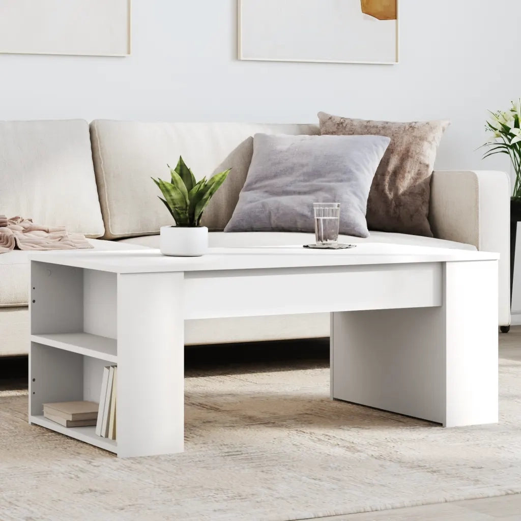 Tavolino da Salotto Bianco 102x55x42 cm in Legno Multistrato
