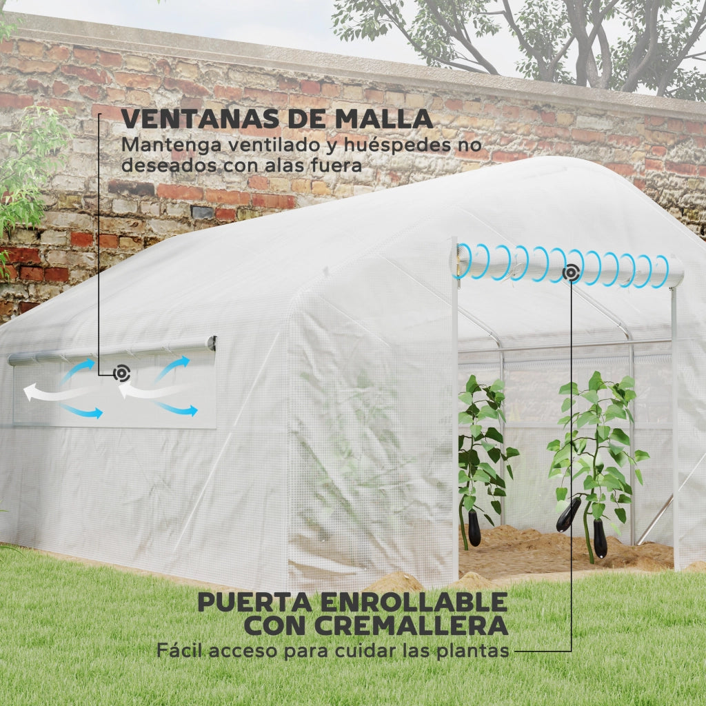 Serra Tunnel 4x3x2 m con 2 Finestre e Porta ¨C zephmum ¨C Bianco