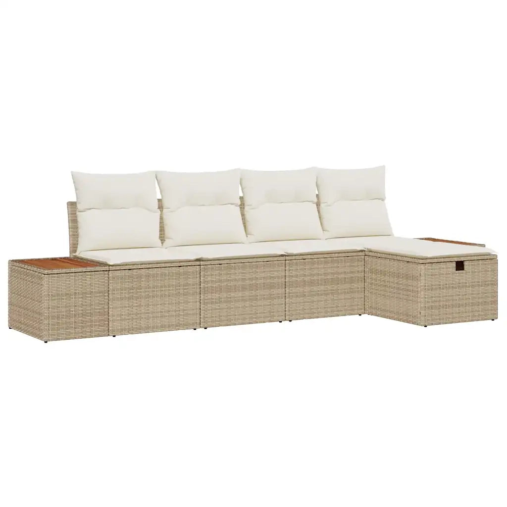 Set Divano da Giardino con cuscino 5 pcs Beige polyrattan