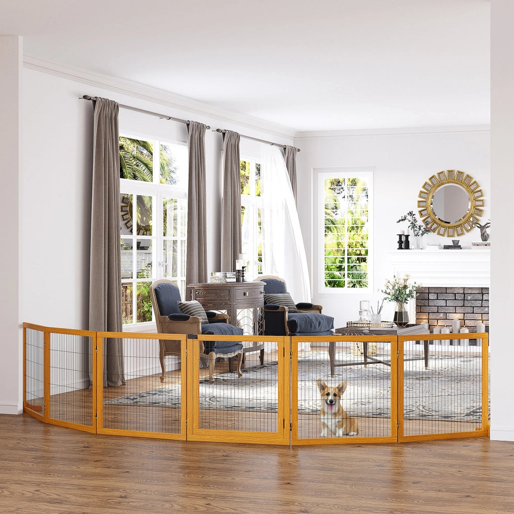 Cancello per Cani Pieghevole ¨C Zephmum ¨C Legno di Pino Giallo 432x36x70 cm