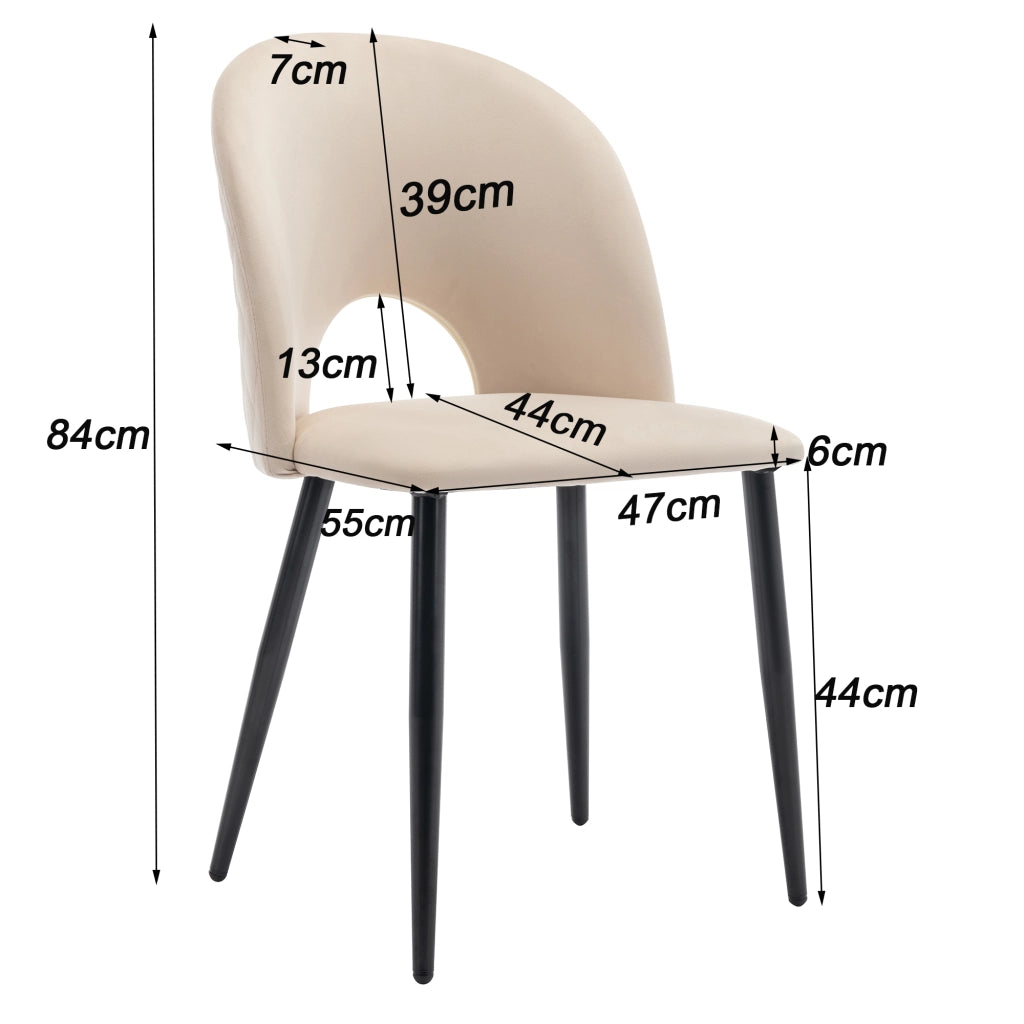 Tavolo da pranzo per 4 persone con 4 sedie in velluto, piano effetto marmo, struttura in metallo, beige, 140 × 80 cm