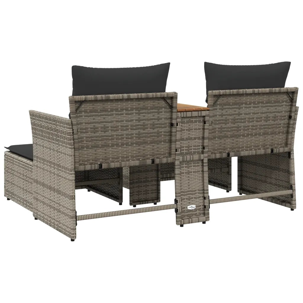 Divano da Giardino 2 Posti con Sgabelli-Sofa da Giardino-Divano da esterno Grigio in Polyrattan 427169