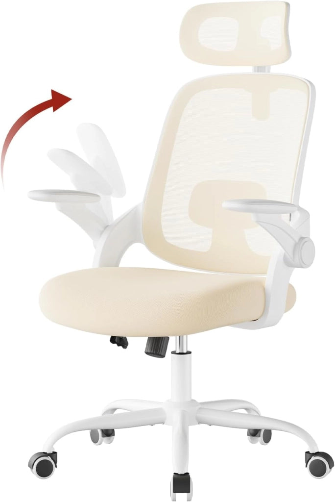 Sedia Ufficio Ergonomica con Poggiatesta e Braccioli Regolabili, Supporto Lombare, Poltrona Scrivania Girevole in Rete Traspirante Funzione Dondolo, Nero