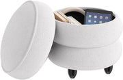 Pouf Contenitore Rotondo 20 L, Ottomano con Coperchio Rimovibile, Sgabello da Trucco con Gambe in Legno di Gomma, Portata 150 kg, per Camera da Letto e Salotto