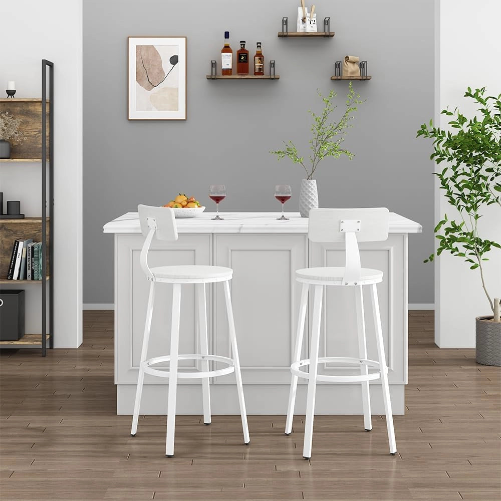 Sgabelli da bar Caracas, Bianco, 34 x 102 cm Set di 2, con poggiapiedi e struttura in metallo stabile