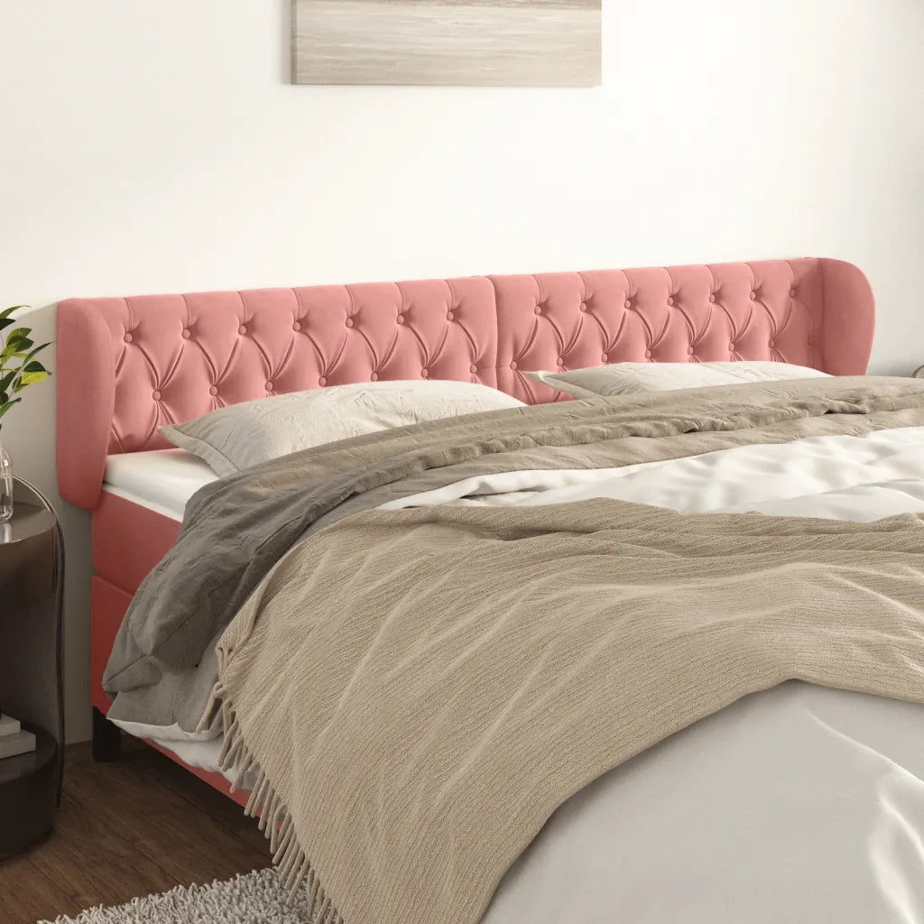 Testiera | Testata ad Orecchio Rosa 183x23x78/88 cm in Velluto