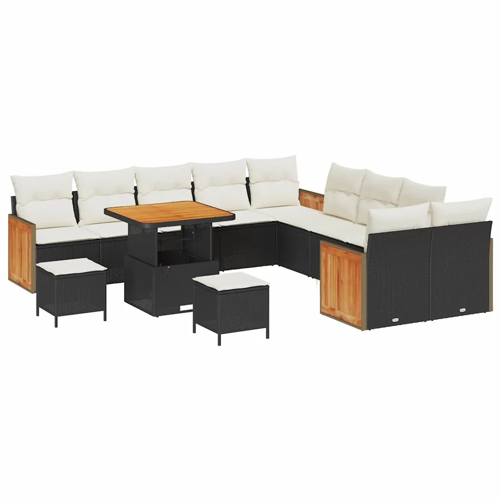 Set Divano da Giardino 17 pcs Nero e Crema polyrattan 3365310
