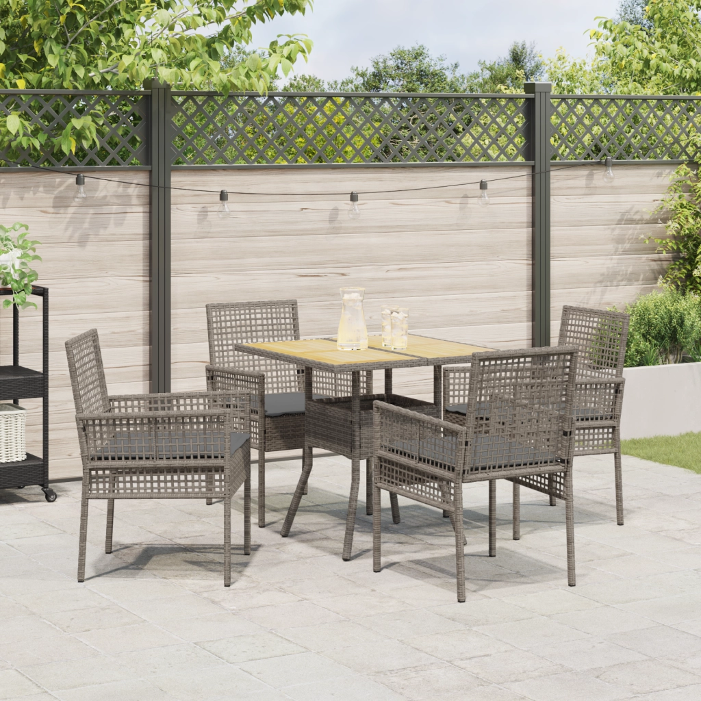 Set da pranzo da giardino 5 pezzi con cuscini grigio polyrattan
