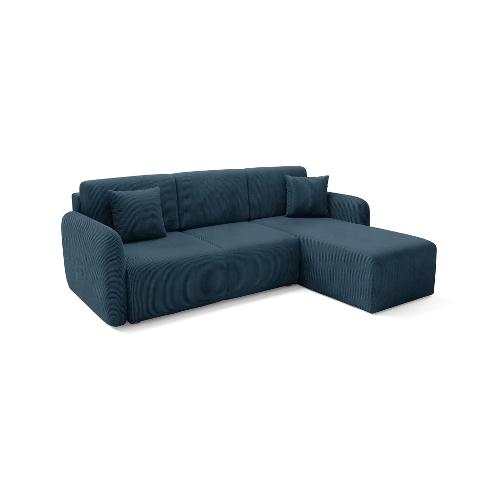 Ranco, Divano Letto con Penisola Contenitore, 245x185 cm blu