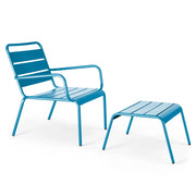 Oviala - Poltrona relax e poggiapiedi in metallo blu pacifico