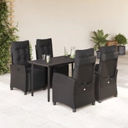Set da Pranzo da Giardino 5 pz Nero con Cuscini in Polyrattan