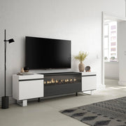 Mobile TV, 200x35x57cm, soggiorno, Per TV fino a 80", Camino elettrico, Design industriale, Bianco e nero RF2170