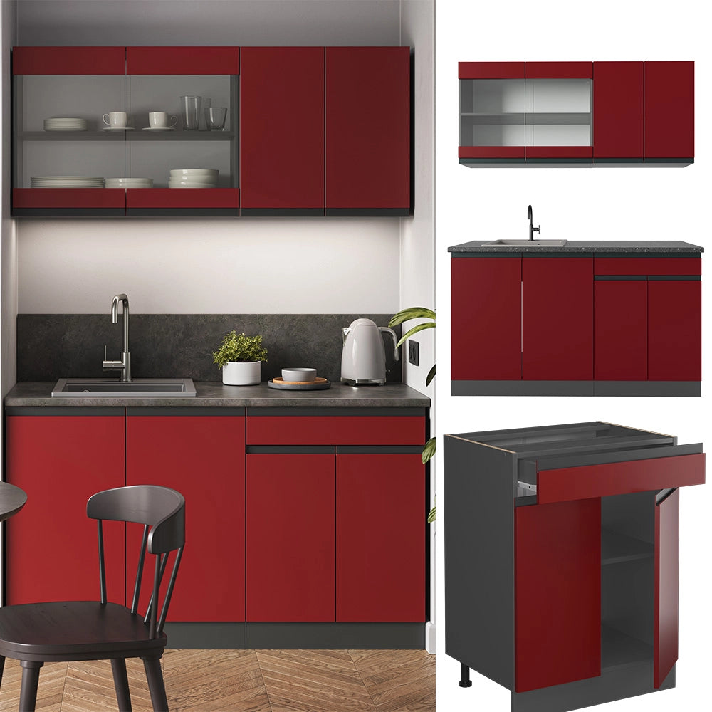 Vicco Cucina completa Rosso/antracite 140 cm Forma a J