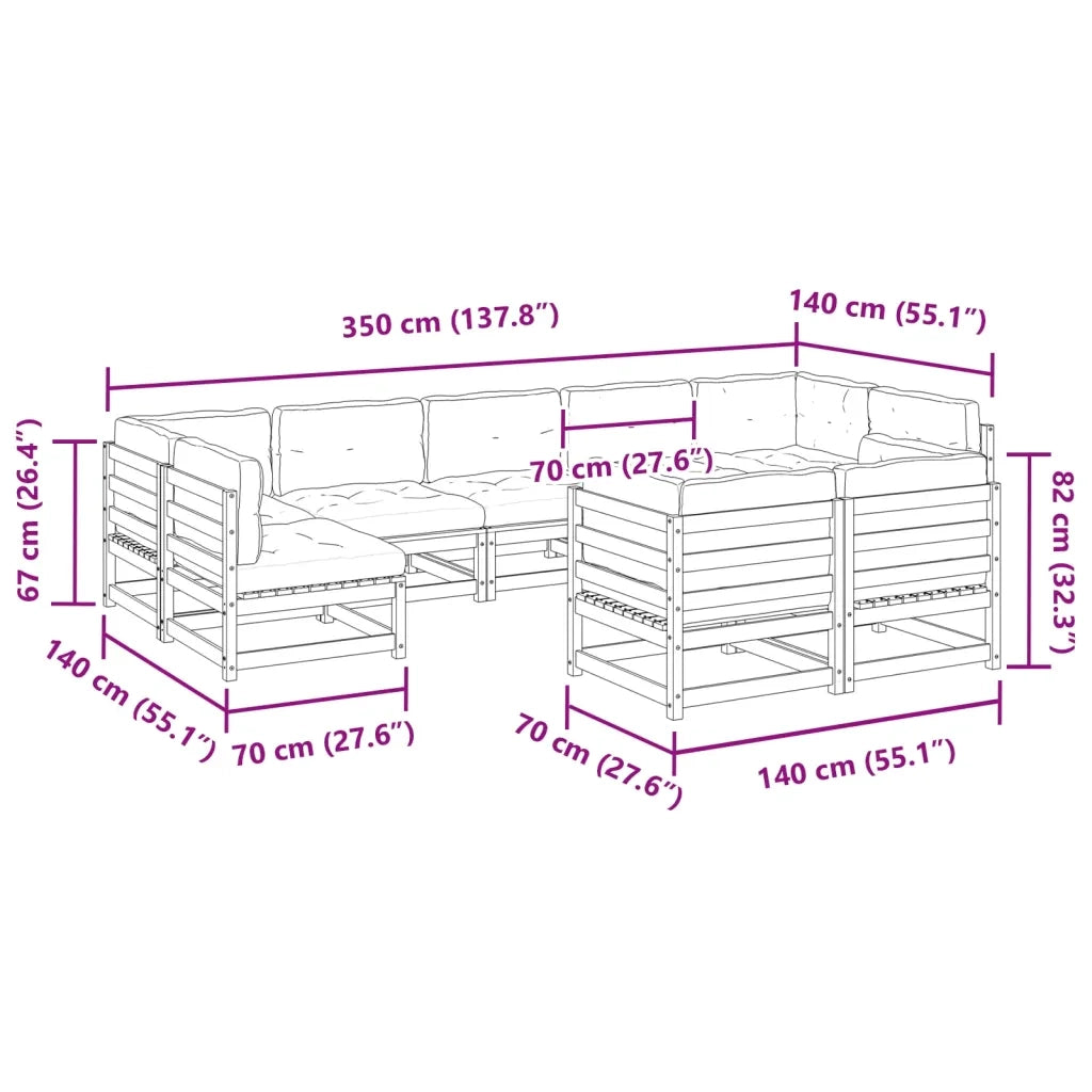 Set Divani Giardino 9 pz con Cuscini Marrone Cera Massello Pino 3299630