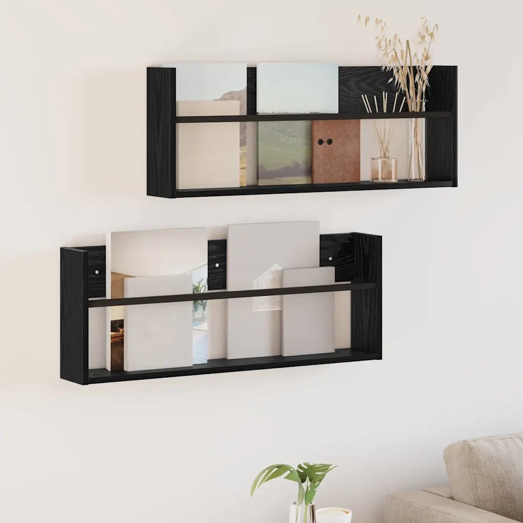 Scaffale per riviste 2 pz Rovere Nero 80 x 12 x 30 cm CFW7300815