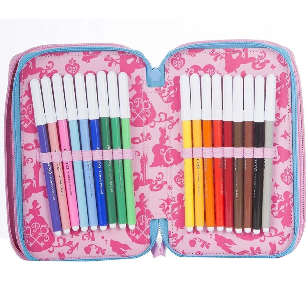 Trade Shop - Astuccio Completo 3 Zip Principesse Disney Accessoriato Bambine Scuola -
