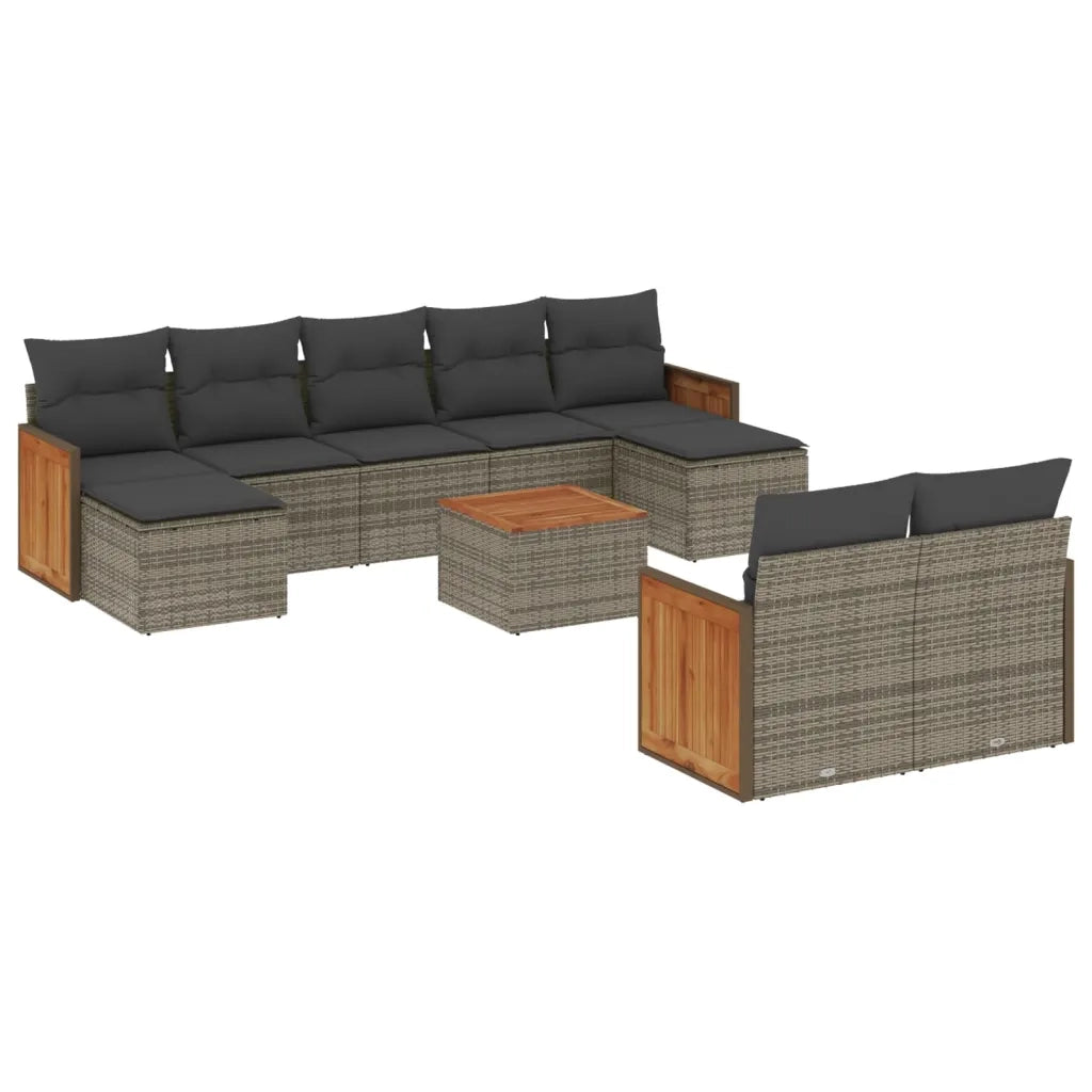Set Divano da Giardino 10 pz con Cuscini Grigio in Polyrattan 3228090