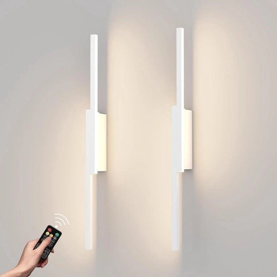Lampada da parete LED senza fili con telecomando - Illuminazione moderna - 2 pezzi - Bianco - 60 cm