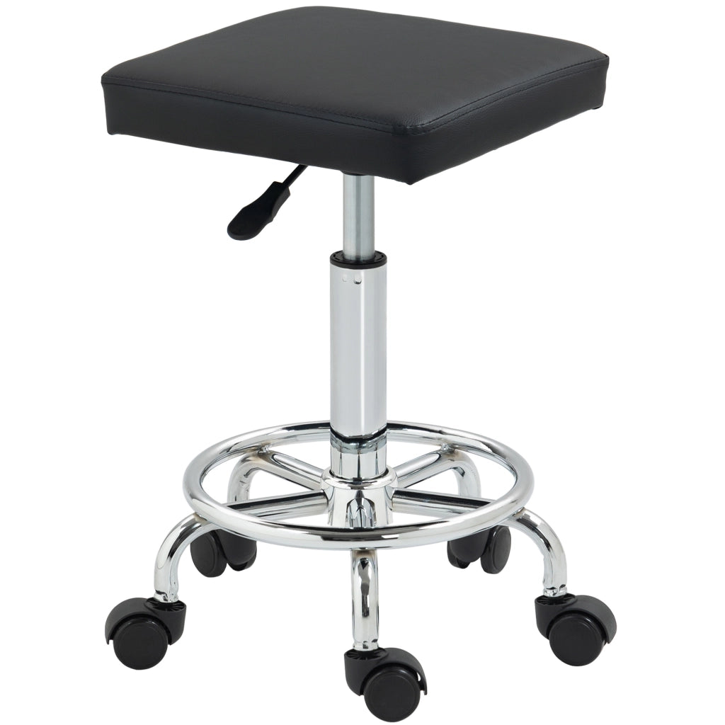 Sgabello Girevole Regolabile con Seduta Imbottita e Ruote ¨C Zephmum ¨C Nero 34x34x50-66 cm