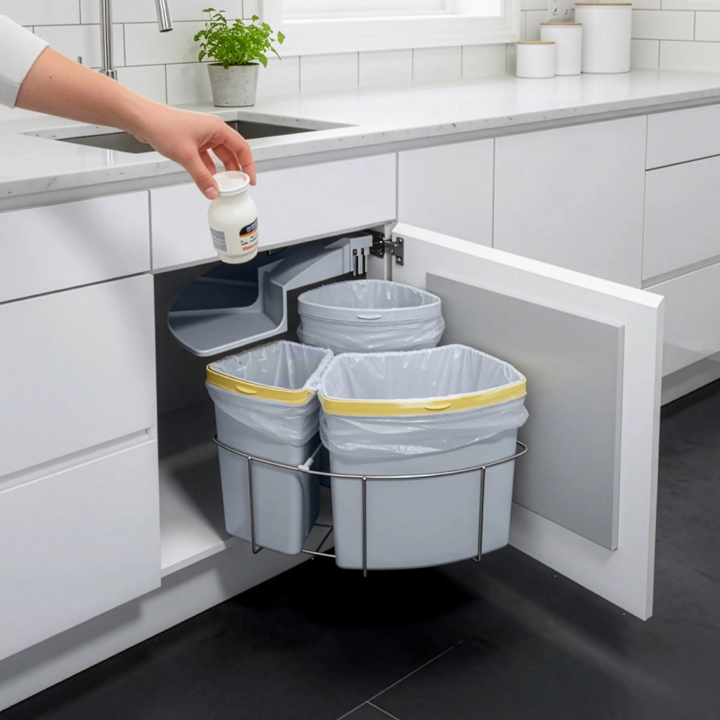 Pattumiera ad Incasso Kollby con 3 Contenitori Estraibili 2x12L+1x6L Apertura Automatica - Grigio [en.casa]