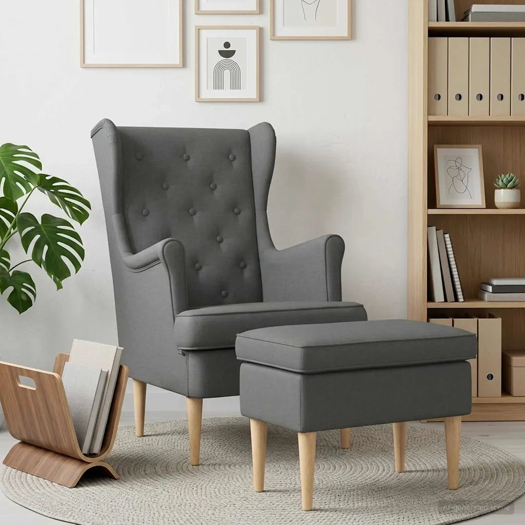 Poltrona con Ottomano 2 pz Grigio Scuro Tessuto 3418807